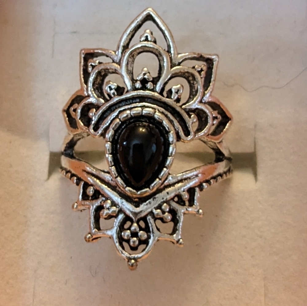New Vintage Alloy Lotus Ring For Women Girls Jewelry Gift, T1B8D